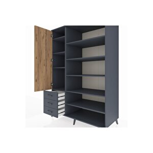 Kronos Dolap 9 Raflı 3 Çekmeceli 3 Kapaklı 132x59x195 Antrasit-çam/antrasit