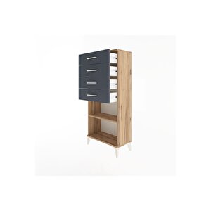 Arges Dolap Tek Raflı 4 Çekmeceli 60x30x134 Çam-antrasit