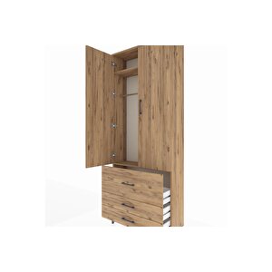Arges Dolap 2 Raflı 3 Çekmeceli Tek Askılı 88x30x221 Çam-çam