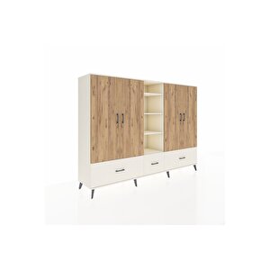 Hyperion Dolap 12 Raflı 3 Çekmeceli 4 Kapaklı 220x44x163 Aytaşı-çam/aytaşı