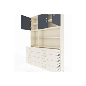 Arges Dolap 8 Raflı 8 Çekmeceli 3 Kapaklı 132x30x195 Aytaşı-antrasit/aytaşı