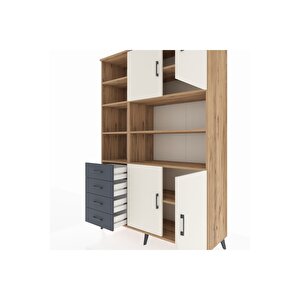 Hyperion Dolap 9 Raflı 4 Çekmeceli 4 Kapaklı 132x44x195 Çam-aytaşı/antrasit