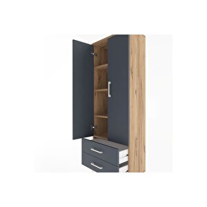 Arges Dolap 4 Raflı 2 Çekmeceli 2 Kapaklı 60x30x163 Çam-antrasit
