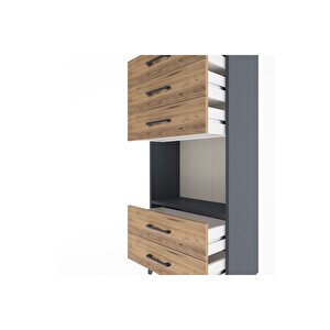 Arges Dolap Tek Raflı 5 Çekmeceli 60x30x134 Antrasit-çam