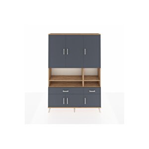 Arges Gardrop 8 Raflı 2 Çekmeceli 6 Kapaklı 132x30x195 Çam-antrasit