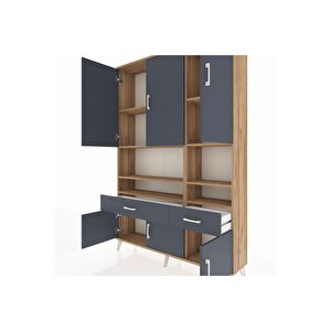 Arges Gardrop 8 Raflı 2 Çekmeceli 6 Kapaklı 132x30x195 Çam-antrasit