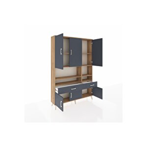 Arges Gardrop 8 Raflı 2 Çekmeceli 6 Kapaklı 132x30x195 Çam-antrasit