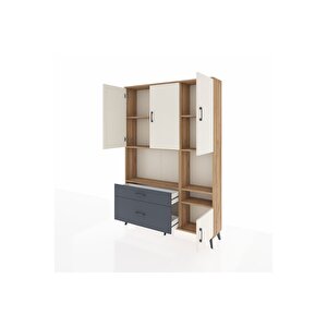 Arges Dolap 7 Raflı 2 Çekmeceli 4 Kapaklı 132x30x195 Çam-aytaşı/antrasit