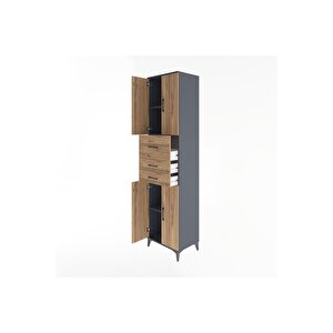 Hyperion Dolap 3 Raflı 3 Çekmeceli 4 Kapaklı 60x44x243 Antrasit-çam