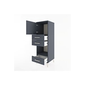 Hyperion Dolap 2 Raflı 3 Çekmeceli Tek Kapaklı 44x44x134 Antrasit-antrasit