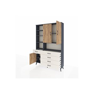 Arges Dolap 8 Raflı 5 Çekmeceli 3 Kapaklı 132x30x195 Antrasit-çam/aytaşı