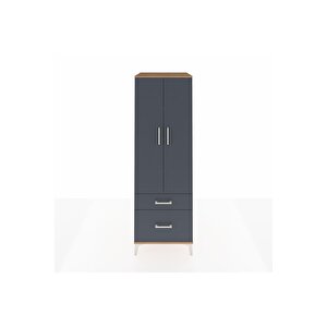 Kronos Dolap 4 Raflı 2 Çekmeceli 2 Kapaklı 60x59x182 Çam-antrasit