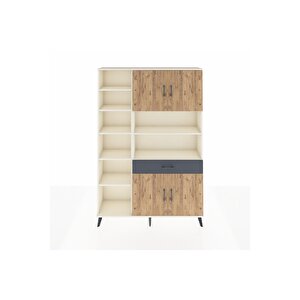 Arges Dolap 10 Raflı Tek Çekmeceli 4 Kapaklı 132x30x195 Aytaşı-çam/antrasit