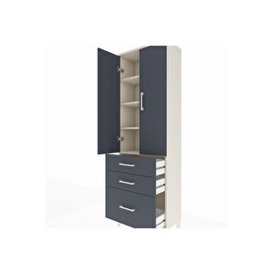 Arges Dolap 4 Raflı 3 Çekmeceli 2 Kapaklı 60x30x182 Aytaşı-antrasit