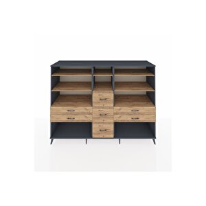 Kronos Dolap 8 Raflı 7 Çekmeceli  220x59x163 Antrasit-çam