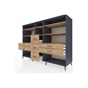 Kronos Dolap 8 Raflı 7 Çekmeceli  220x59x163 Antrasit-çam