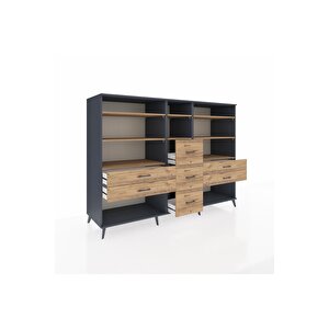 Kronos Dolap 8 Raflı 7 Çekmeceli  220x59x163 Antrasit-çam