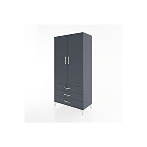 Hyperion Dolap 2 Raflı 3 Çekmeceli 2 Kapaklı 88x44x182 Antrasit-antrasit