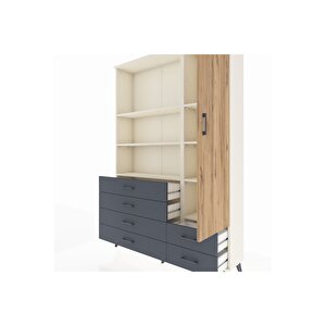 Arges Dolap 7 Raflı 6 Çekmeceli Tek Kapaklı  132x30x195 Aytaşı-çam/antrasit
