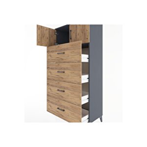 Hyperion Dolap Tek Raflı 4 Çekmeceli 2 Kapaklı 88x44x182 Antrasit-çam