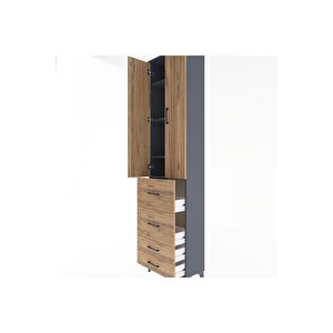 Arges Dolap 4 Raflı 4 Çekmeceli 2 Kapaklı 60x30x243 Antrasit-çam
