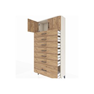 Arges Dolap Tek Raflı 7 Çekmeceli 2 Kapaklı 88x30x182 Aytaşı-çam