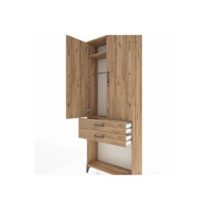 Arges Dolap 2 Raflı 2 Çekmeceli Tek Askılı 88x30x221 Çam-çam