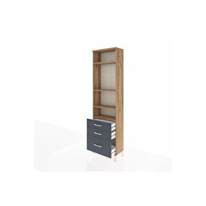 Arges Dolap 4 Raflı 3 Çekmeceli 60x30x221 Çam-antrasit