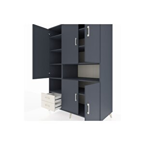 Kronos Dolap 10 Raflı 2 Çekmeceli 5 Kapaklı 132x59x195 Antrasit-antrasit/aytaşı