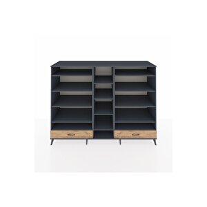 Kronos Dolap 14 Raflı 2 Çekmeceli  220x59x163 Antrasit-antrasit/çam