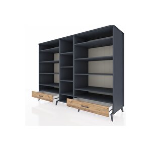 Kronos Dolap 14 Raflı 2 Çekmeceli  220x59x163 Antrasit-antrasit/çam