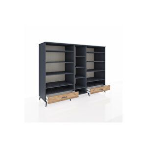 Kronos Dolap 14 Raflı 2 Çekmeceli  220x59x163 Antrasit-antrasit/çam