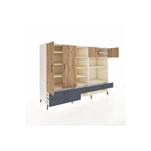 Kronos Dolap 12 Raflı 4 Çekmeceli 4 Kapaklı 220x59x163 Aytaşı-çam/antrasit