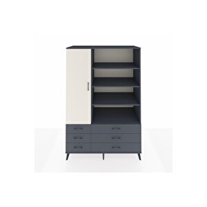 Kronos Dolap 8 Raflı 6 Çekmeceli Tek Kapaklı  132x59x195 Antrasit-aytaşı/antrasit