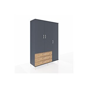 Hyperion Dolap 6 Raflı 3 Çekmeceli Tek Askılı 132x44x195 Antrasit-antrasit/çam