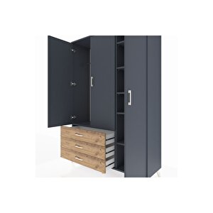 Hyperion Dolap 6 Raflı 3 Çekmeceli Tek Askılı 132x44x195 Antrasit-antrasit/çam