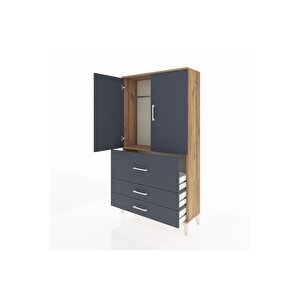 Arges Dolap Tek Raflı 3 Çekmeceli Tek Askılı 88x30x163 Çam-antrasit