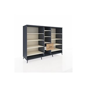 Kronos Dolap 11 Raflı 3 Çekmeceli  220x59x163 Antrasit-aytaşı/çam