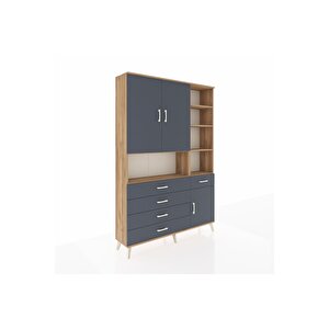 Arges Gardrop 8 Raflı 5 Çekmeceli 3 Kapaklı 132x30x195 Çam-antrasit