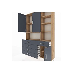 Arges Gardrop 8 Raflı 5 Çekmeceli 3 Kapaklı 132x30x195 Çam-antrasit