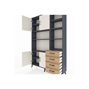 Arges Dolap 9 Raflı 4 Çekmeceli 4 Kapaklı 132x30x195 Antrasit-aytaşı/çam