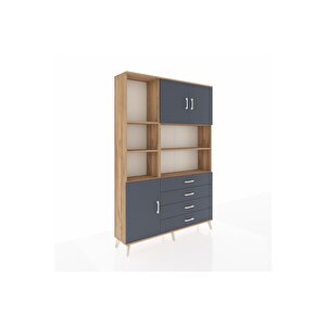 Arges Gardrop 8 Raflı 4 Çekmeceli 3 Kapaklı 132x30x195 Çam-antrasit