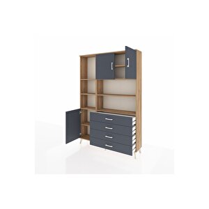 Arges Gardrop 8 Raflı 4 Çekmeceli 3 Kapaklı 132x30x195 Çam-antrasit