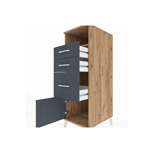 Kronos Dolap Tek Raflı 3 Çekmeceli Tek Kapaklı 44x59x134 Çam-antrasit