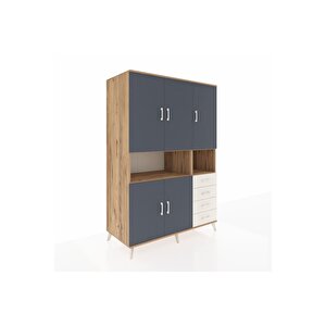 Kronos Dolap 7 Raflı 4 Çekmeceli 5 Kapaklı 132x59x195 Çam-antrasit/aytaşı