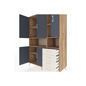 Kronos Dolap 7 Raflı 4 Çekmeceli 5 Kapaklı 132x59x195 Çam-antrasit/aytaşı