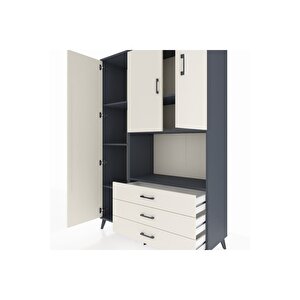 Hyperion Gardrop 6 Raflı 3 Çekmeceli 3 Kapaklı 132x44x195 Antrasit-aytaşı