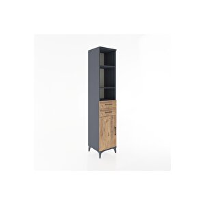 Hyperion Dolap 4 Raflı 2 Çekmeceli Tek Kapaklı 44x44x221 Antrasit-çam