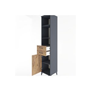 Hyperion Dolap 4 Raflı 2 Çekmeceli Tek Kapaklı 44x44x221 Antrasit-çam