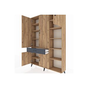 Arges Dolap 10 Raflı Tek Çekmeceli 5 Kapaklı 132x30x195 Çam-çam/antrasit